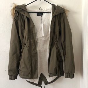 Faux-Fur Lined Hoodie Jacket